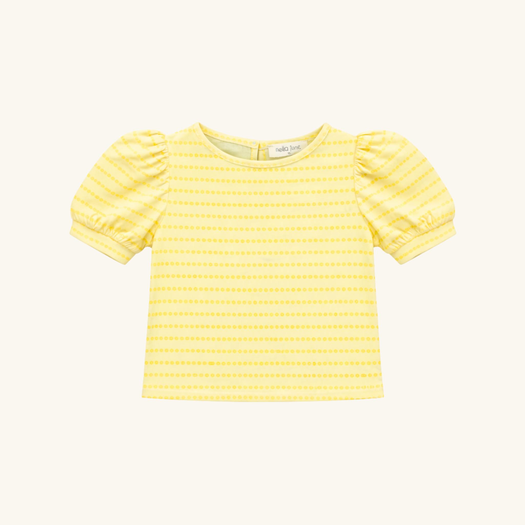 Puff Sleeve Tee in Yellow Floral Stripe