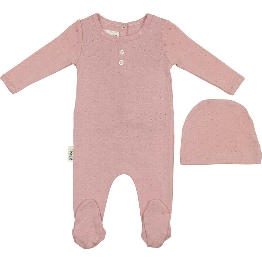 Simple Pointelle Footie and Beanie Set