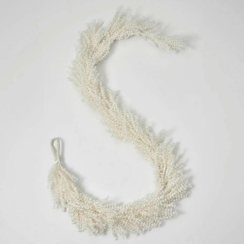 Frosted Shimmer Cream Baby's Breath Gypsophila Christmas Mantel Garland Holiday Table Runner