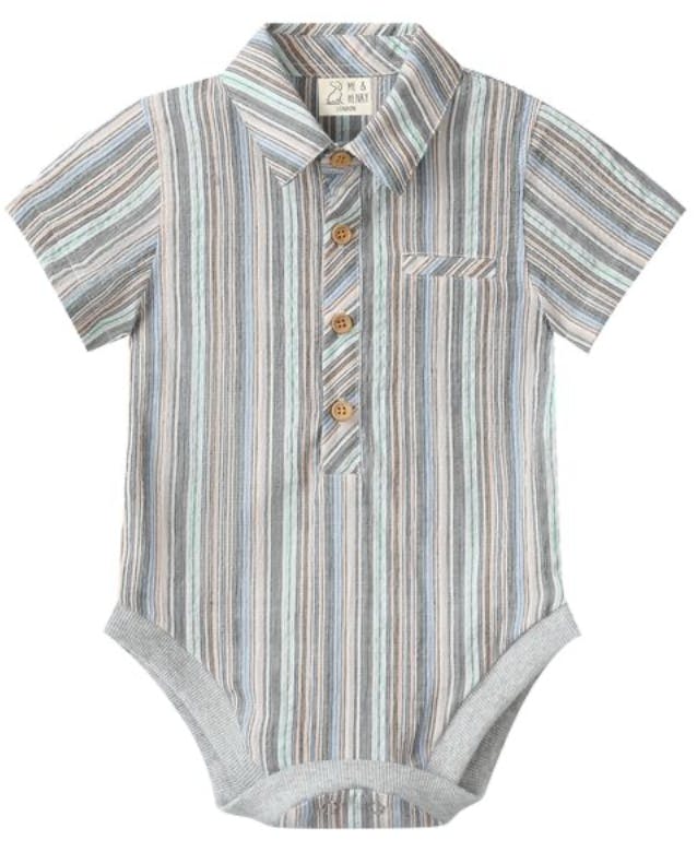 MULTI/BLUE BEIGE STRIPE HELFORD WOVEN ONESIE