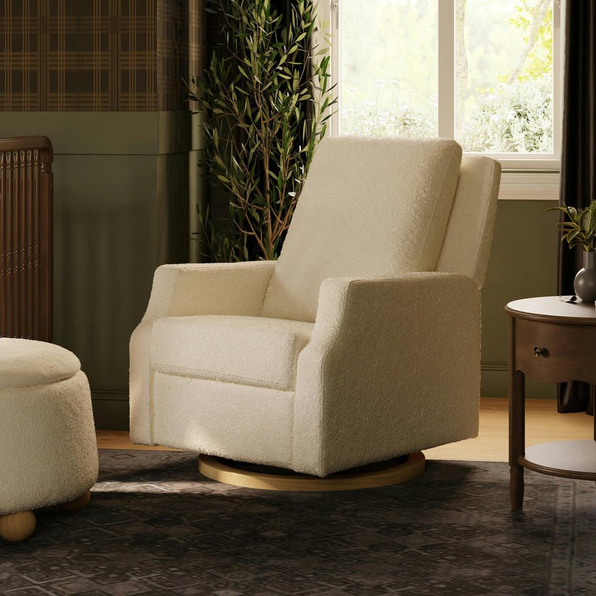 Crewe Recliner and Swivel Glider in Ivory Boucle w/Light Wood Base