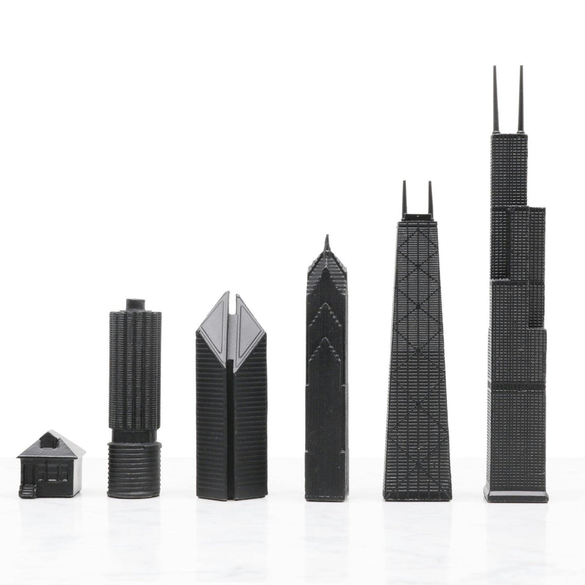 Chess Set Stainless Steel CHICAGO with Wood Map Board
