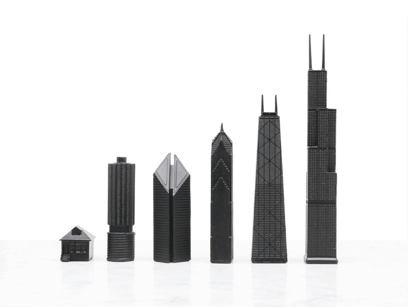 Chess Set Stainless Steel CHICAGO with Marble Hatch Board