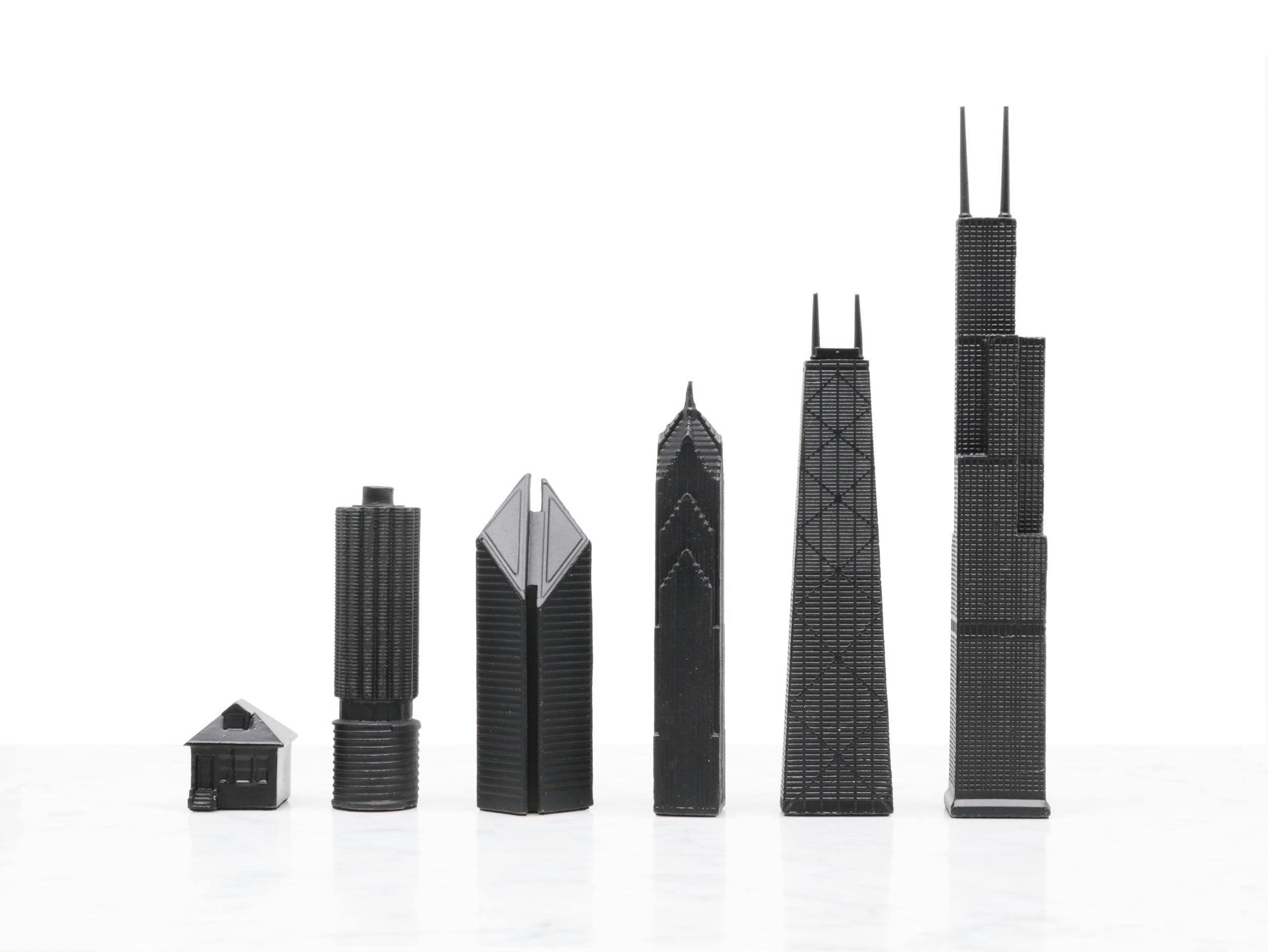 Chess Set Stainless Steel CHICAGO with Wood Map Board