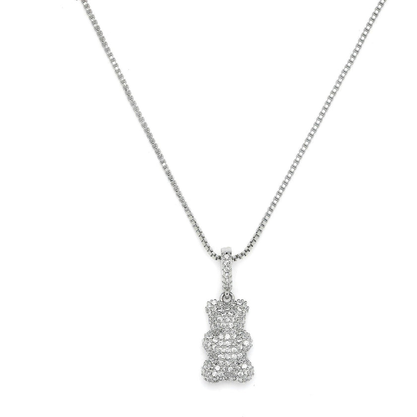 Kids Silver Teddy Bear Charm Necklace