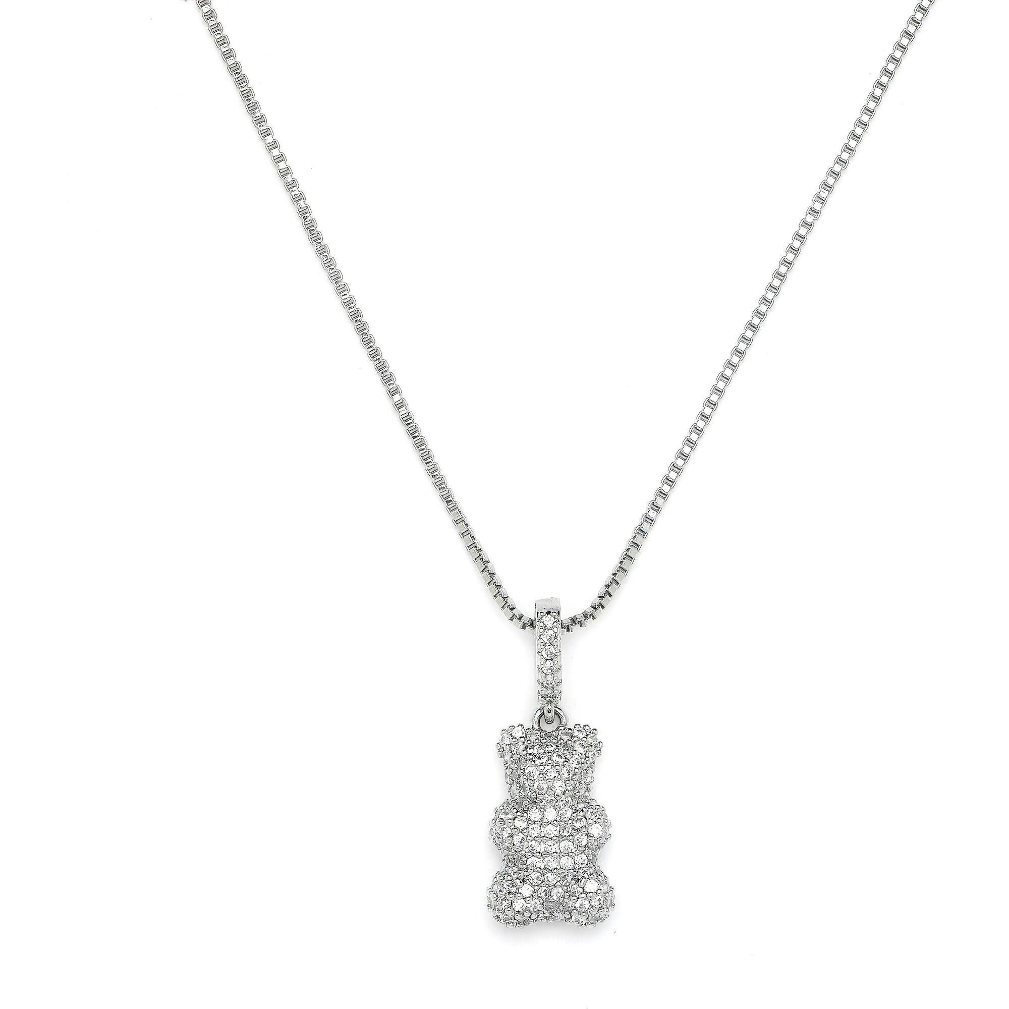 Kids Silver Teddy Bear Charm Necklace