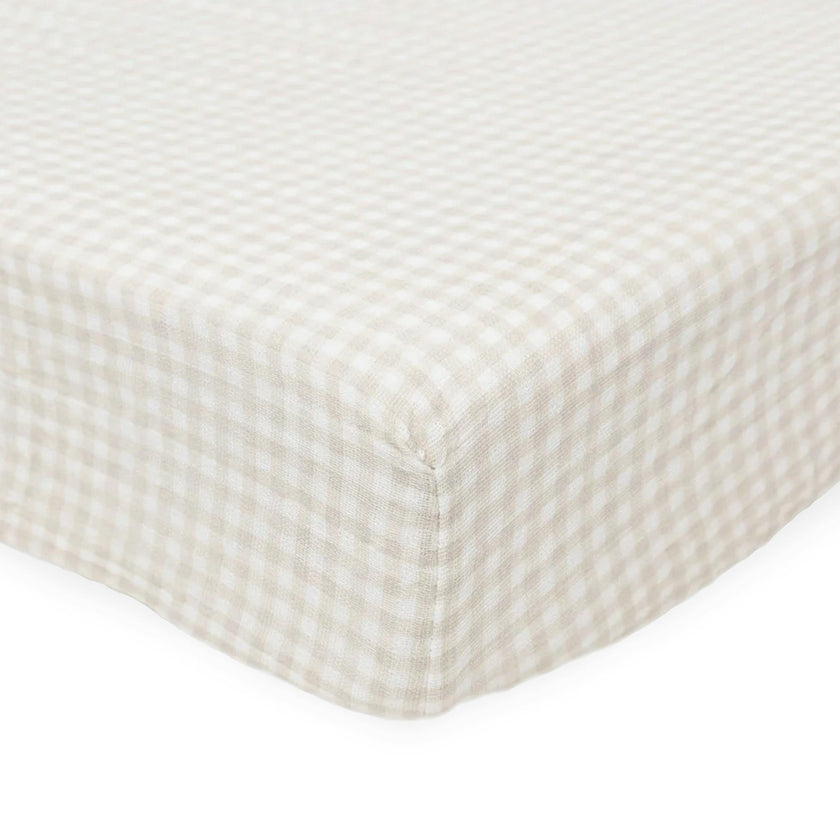 Cotton Muslin Crib Sheet - Tan Gingham