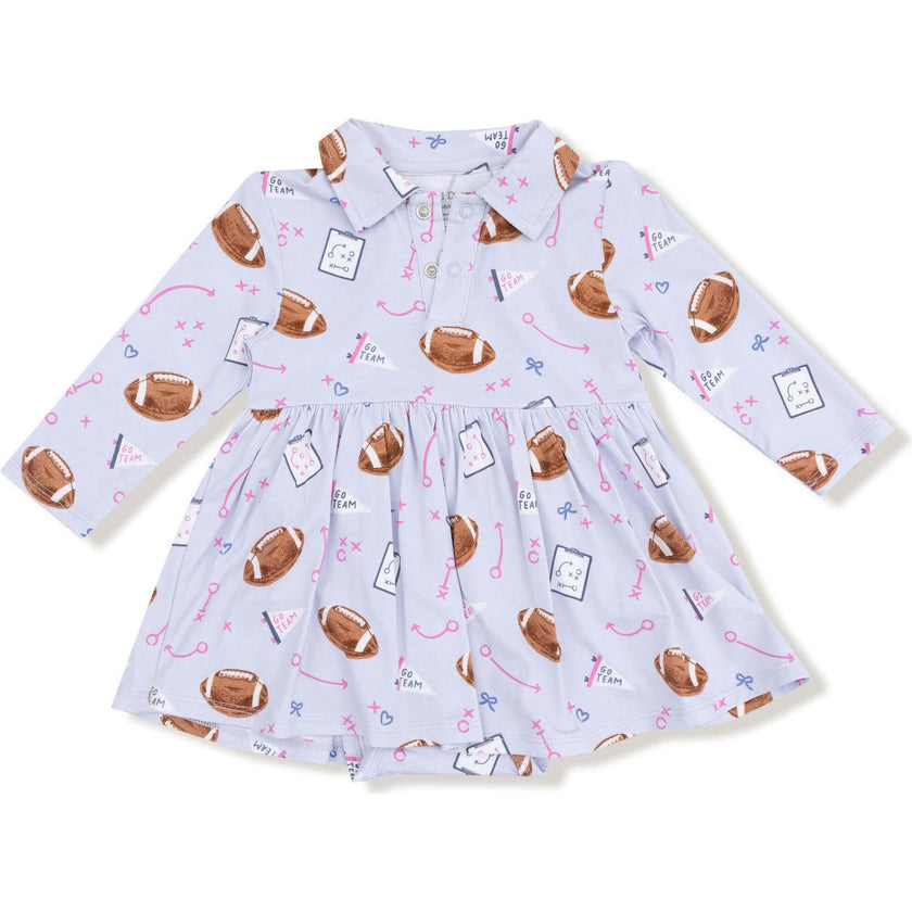 Touchdown Time - Lavender - Long Sleeve Polo Bodysuit Dress