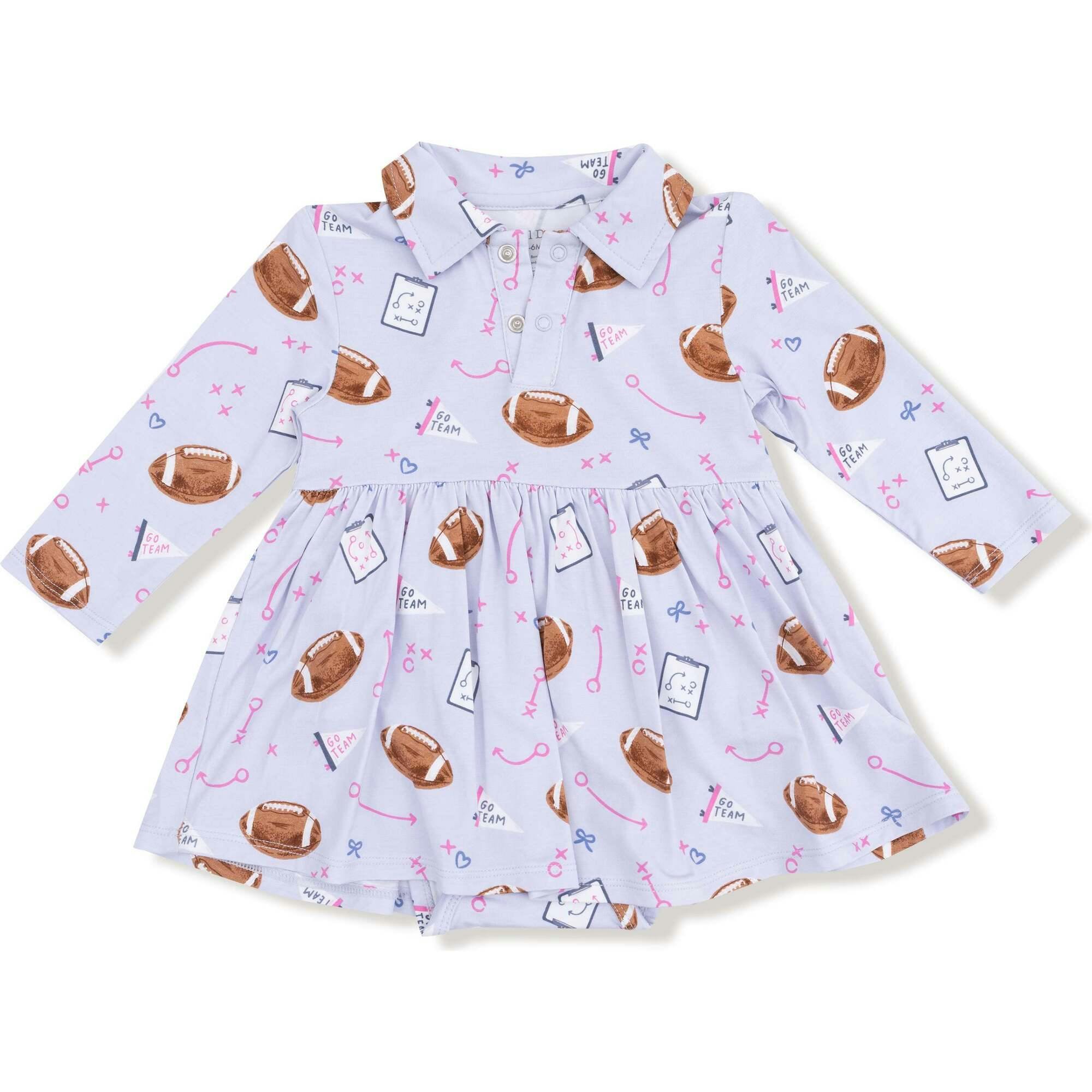 Touchdown Time - Lavender - Long Sleeve Polo Bodysuit Dress