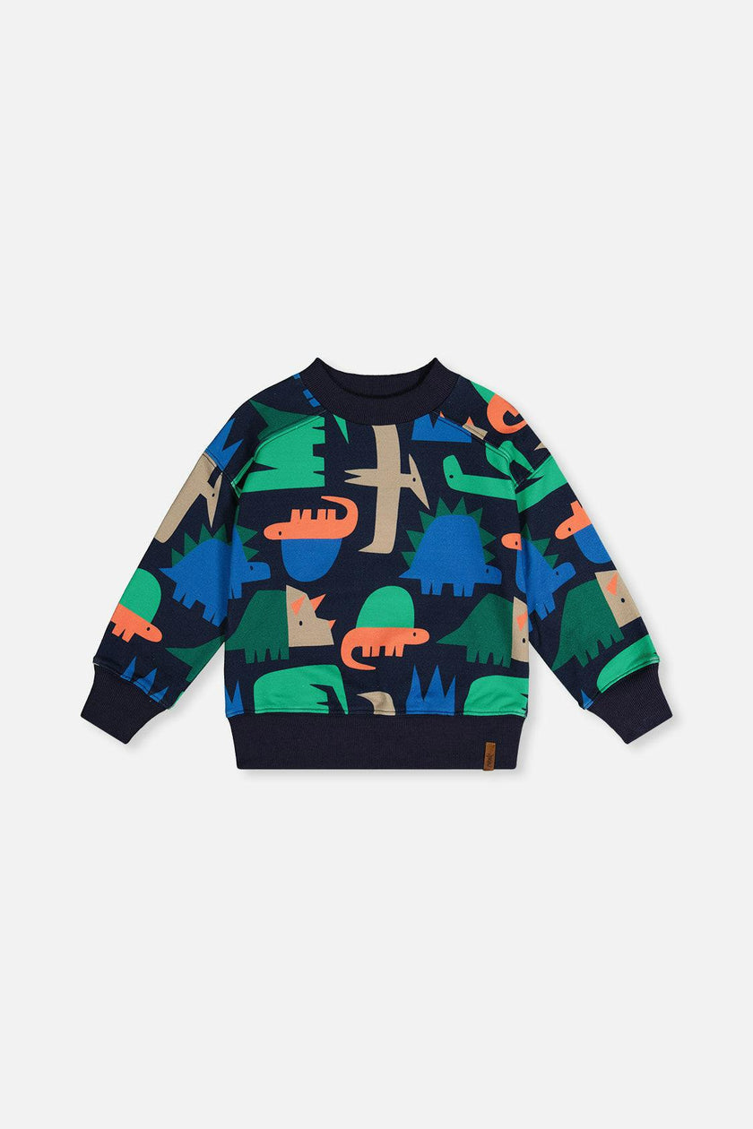 Fleece Sweatshirt Blue Dinosaur Print