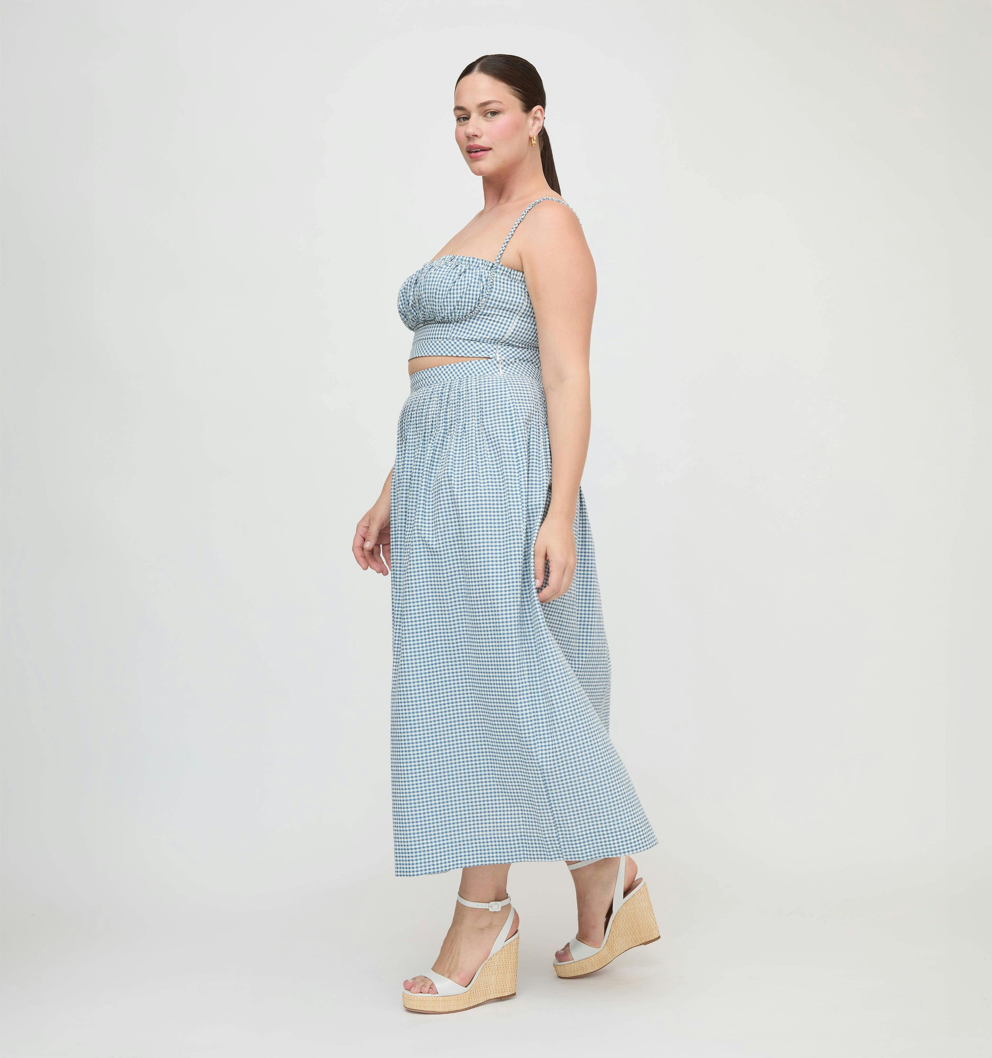 The Maisie Crop Top - Lagoon Gingham