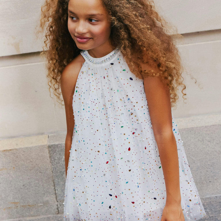 Rainbow Crystal Gem Halter Neck Sleeveless Dress