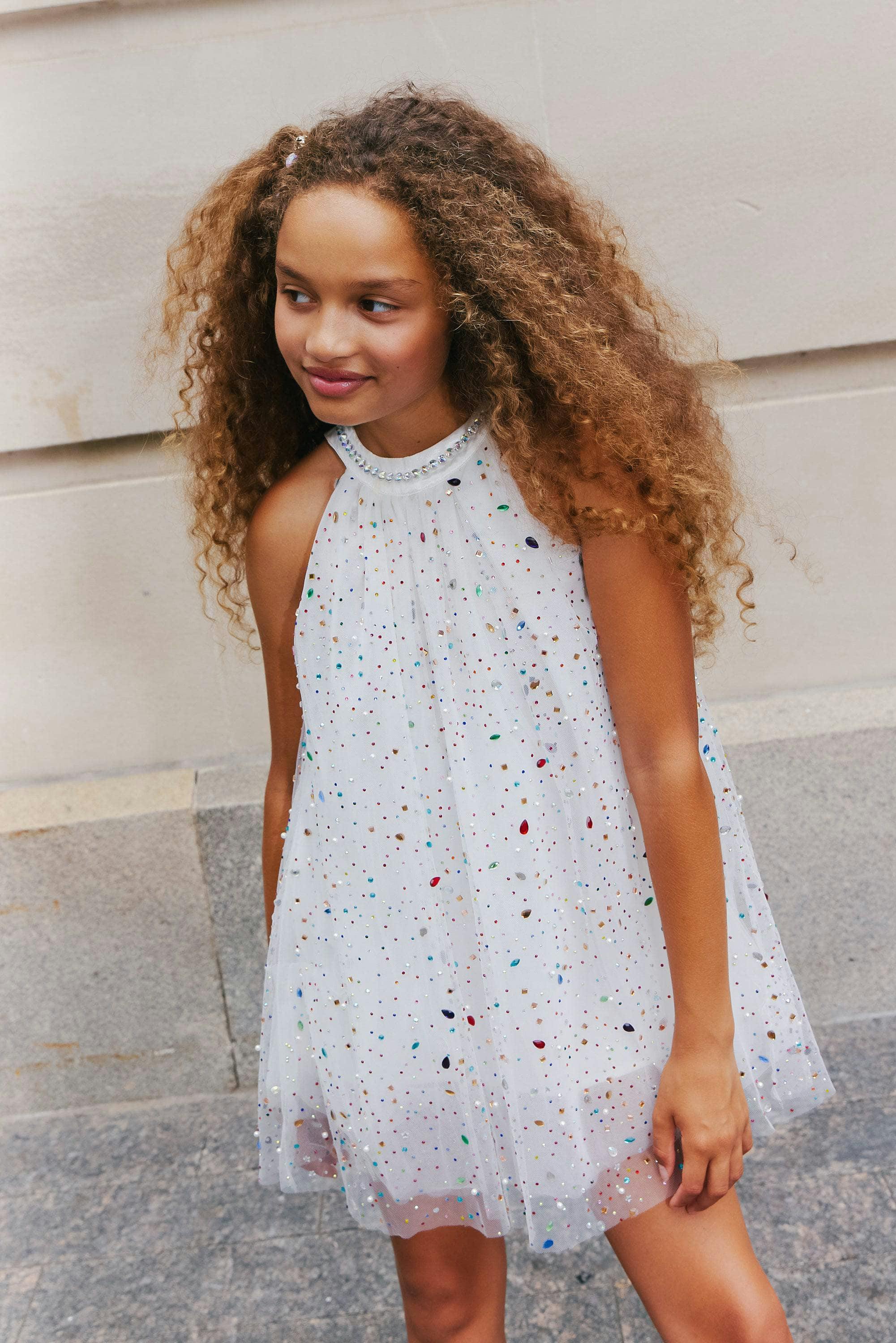 Rainbow Crystal Gem Halter Neck Sleeveless Dress
