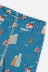 Organic Cotton Two Piece Pajama Set Blue House Print