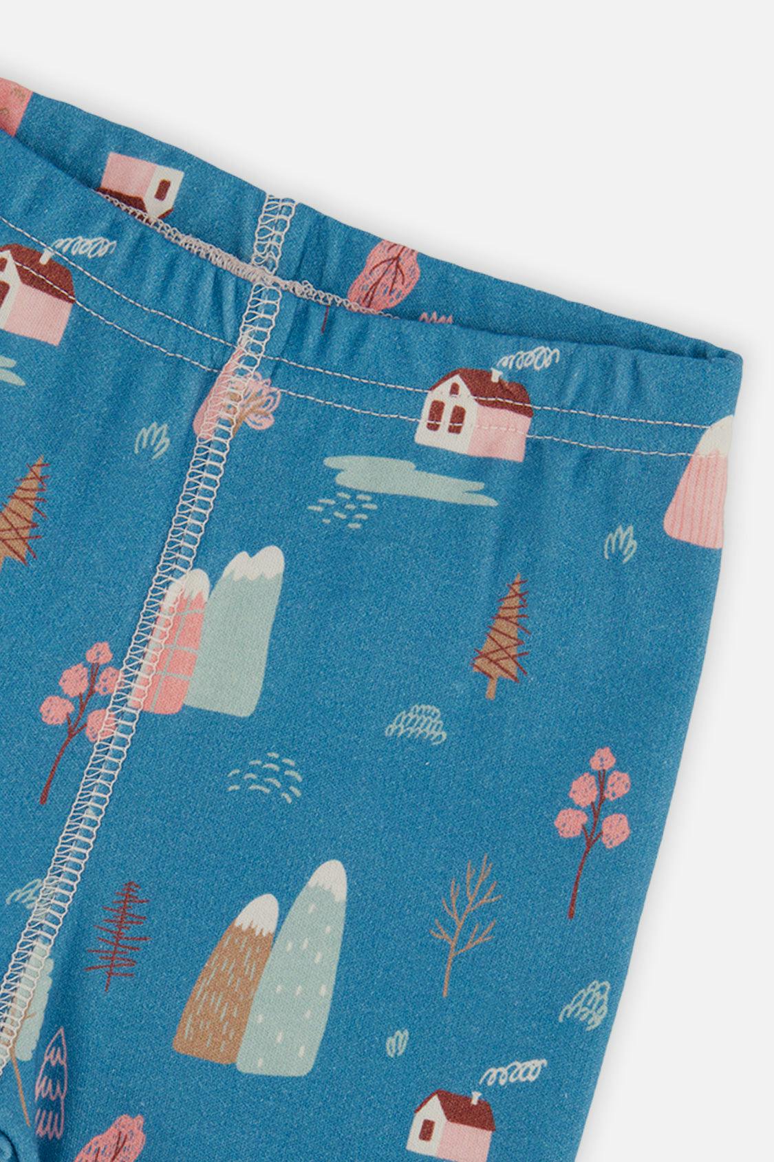 Organic Cotton Two Piece Pajama Set Blue House Print