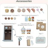 Teamson Kids Espresso Treats Wooden Coffee Stand with 29 Pcs Accessories