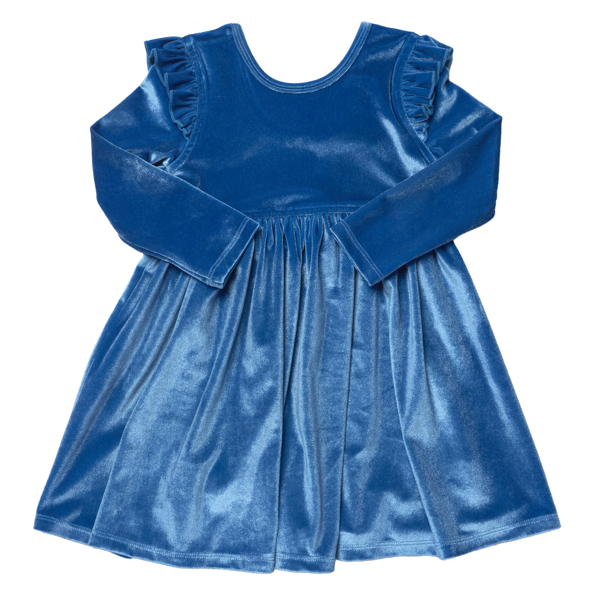 Girls Natalie Dress - Bright Blue Velour