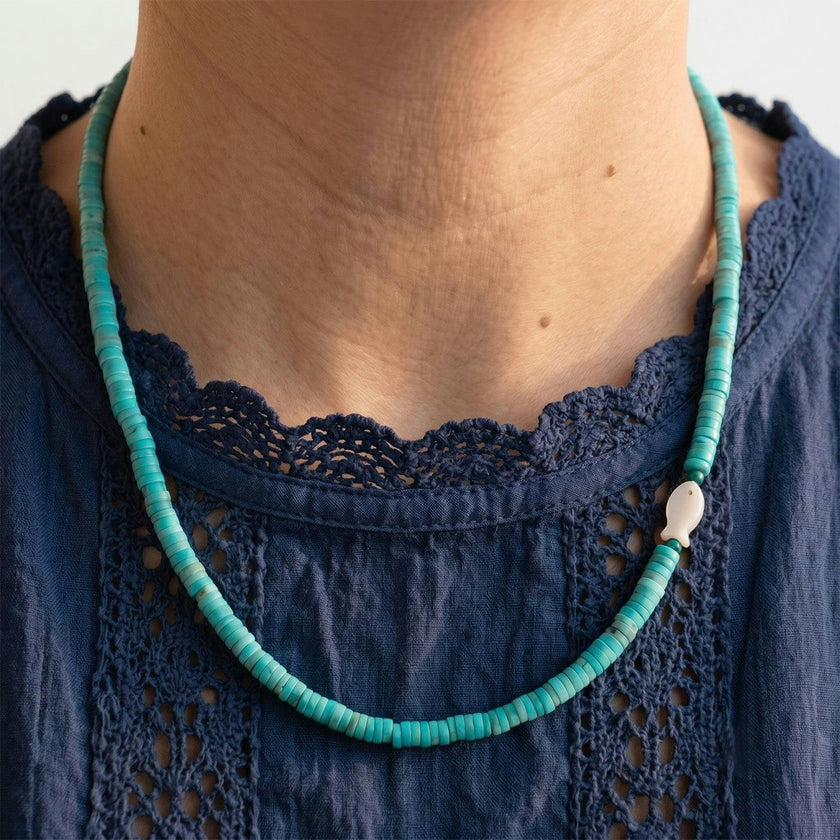 Turquoise & Mother Of Pearl Fish Necklace