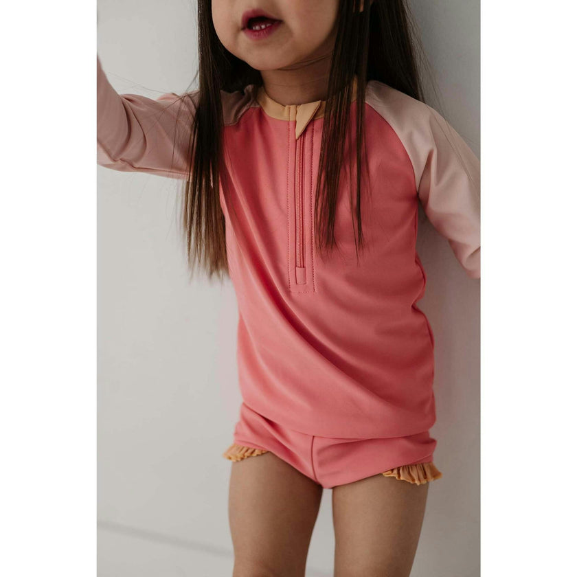 Girl's Zip Rash Guard Swimsuit