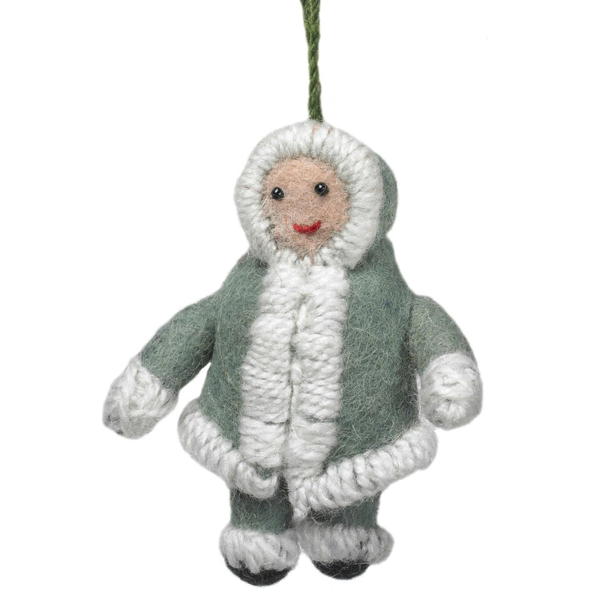 Handmade Felt Snowsuit Gal Christmas Ornament - Gray