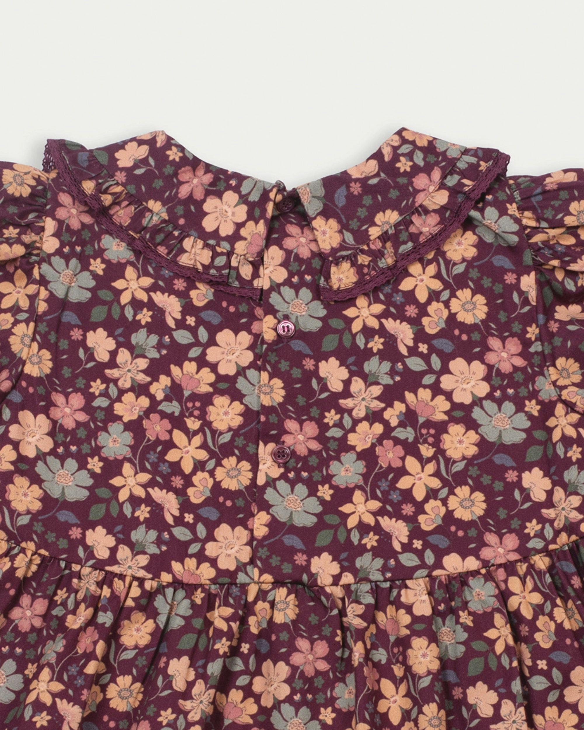 Marguerite Dress - Garden Flowers Plum