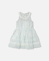 Multi-Tiered Dress White And Blue Stripes
