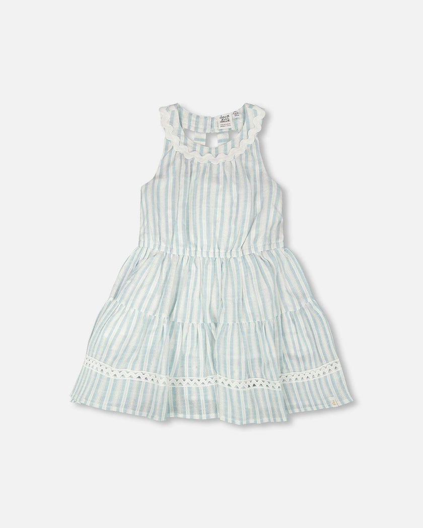 Multi-Tiered Dress White And Blue Stripes