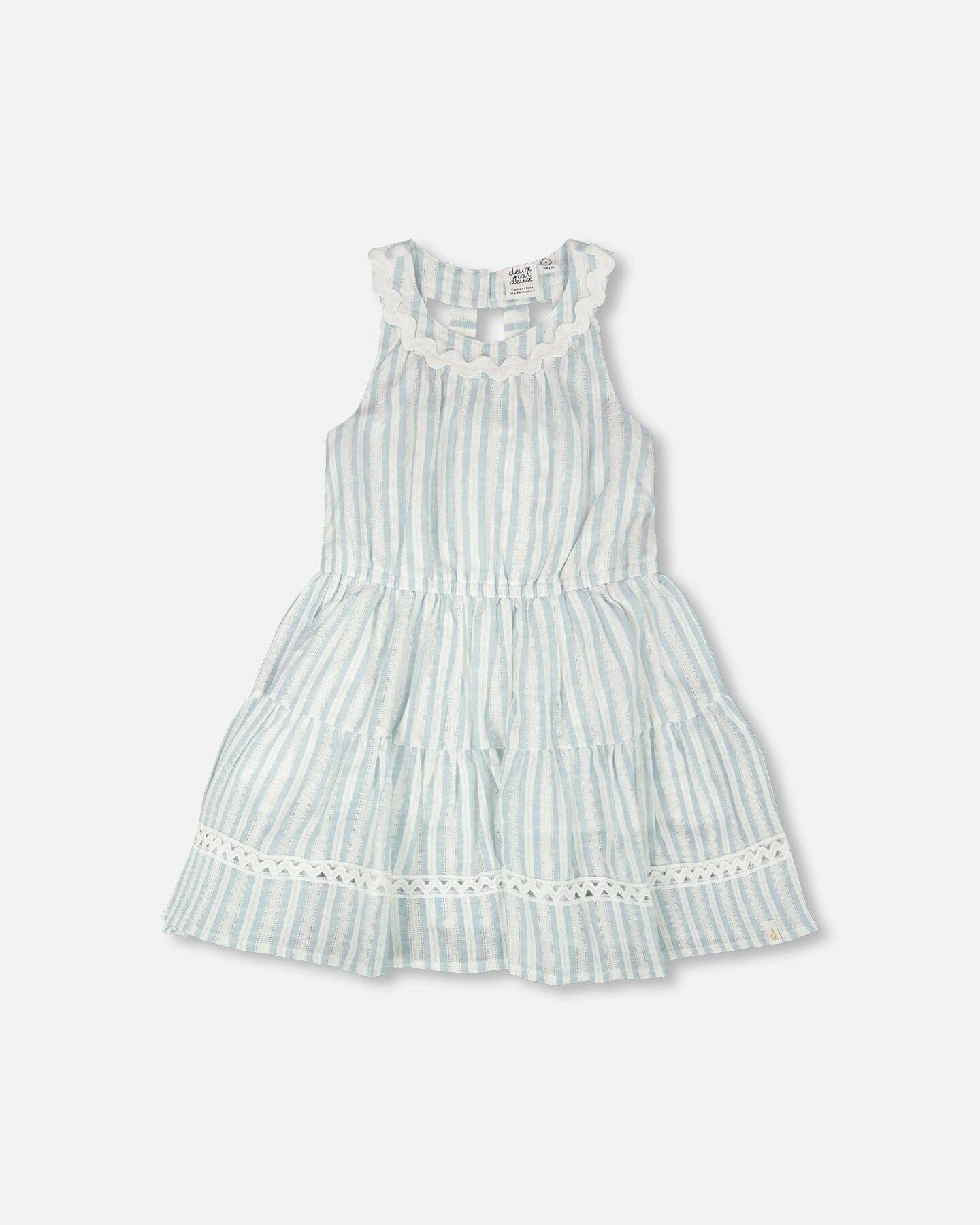 Multi-Tiered Dress White And Blue Stripes