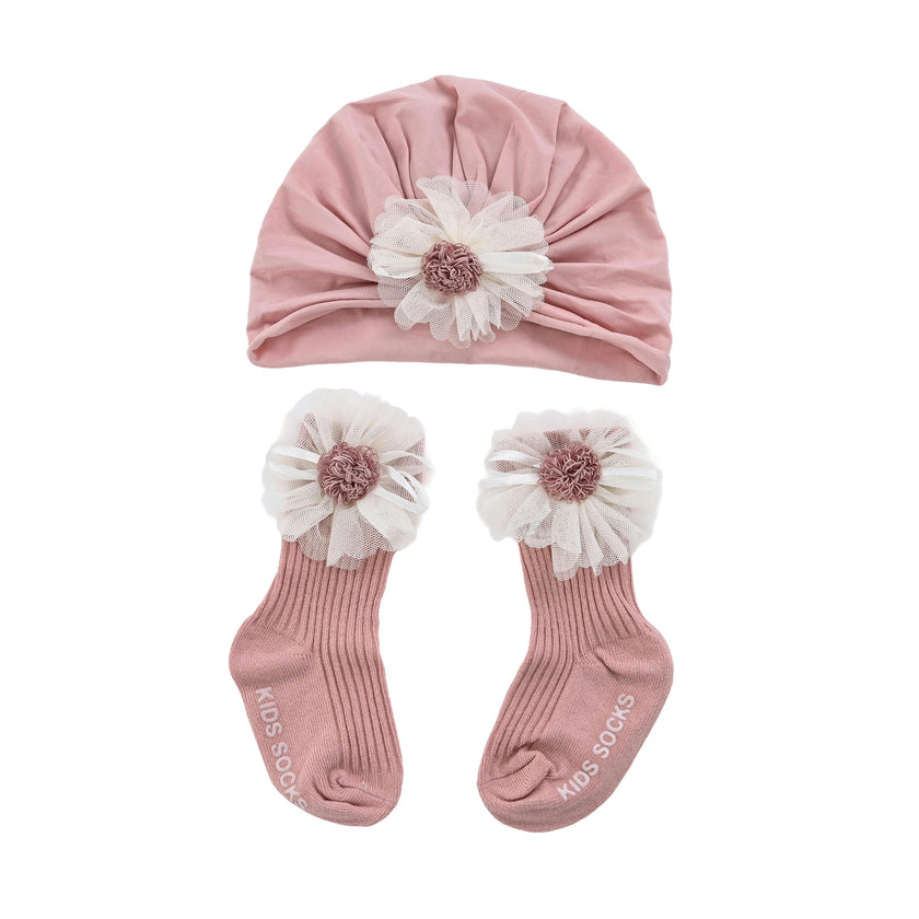 Floral Turban Hat & Sock Set