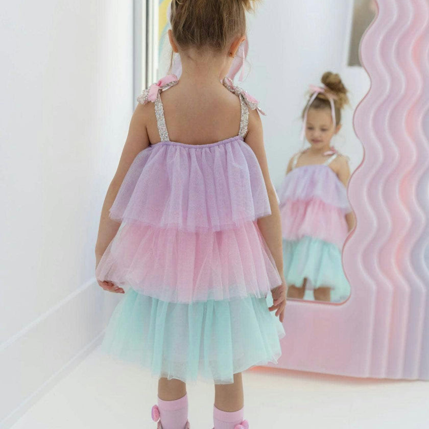 Sparkle Ombre Tie Shoulder Tired Dress