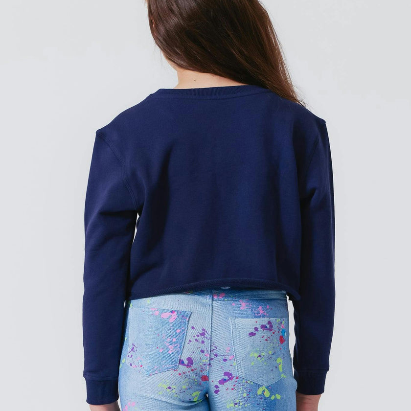 Girls Raw Hem Crew Neck Long Sleeve Crop Sweatshirts