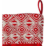 Red Christmas Stocking with Geo Embroidered Cuff in Recycled Wool