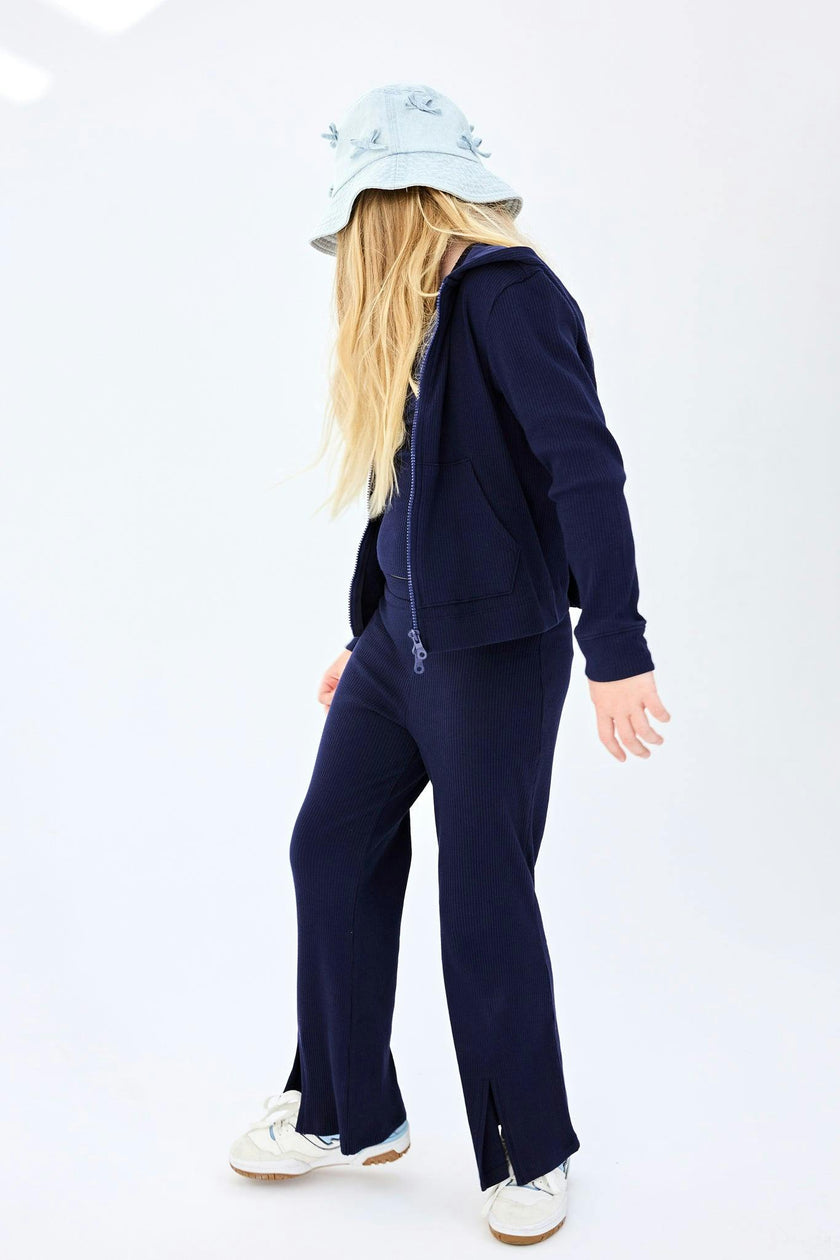 Girls Rib Hoodie in Black