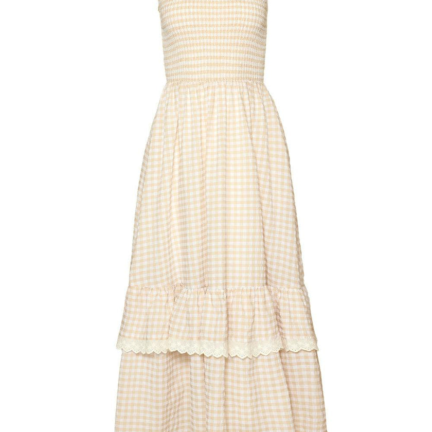 Presley Sleeveless Dress in Cream Gingham