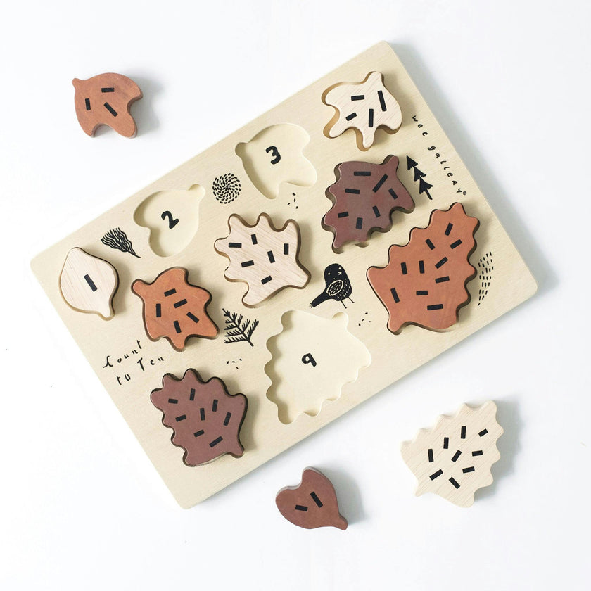WOODEN TRAY PUZZLE - COUNT TO 10 LEAVES