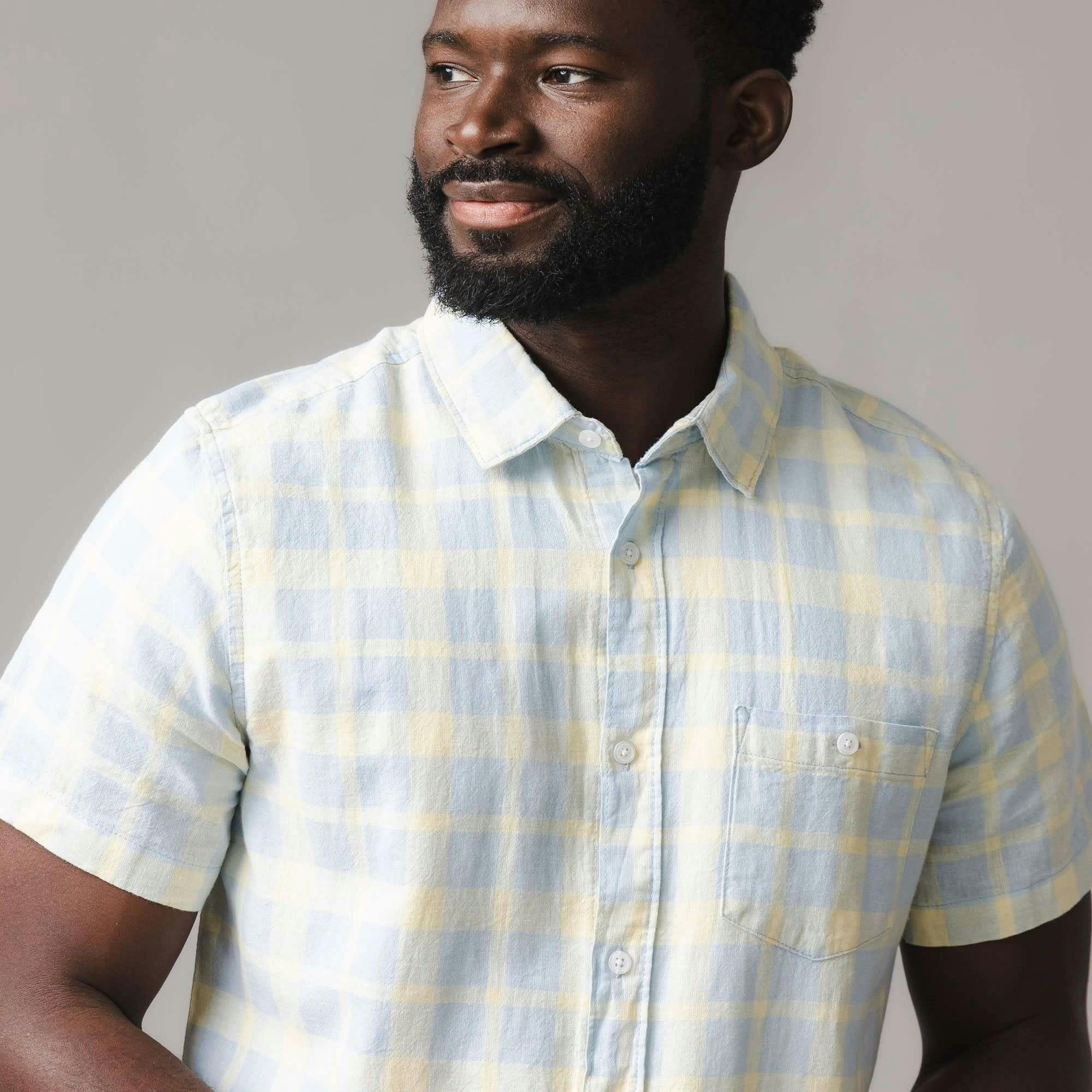 Linen Short Sleeve Button Down Shirt, Blue