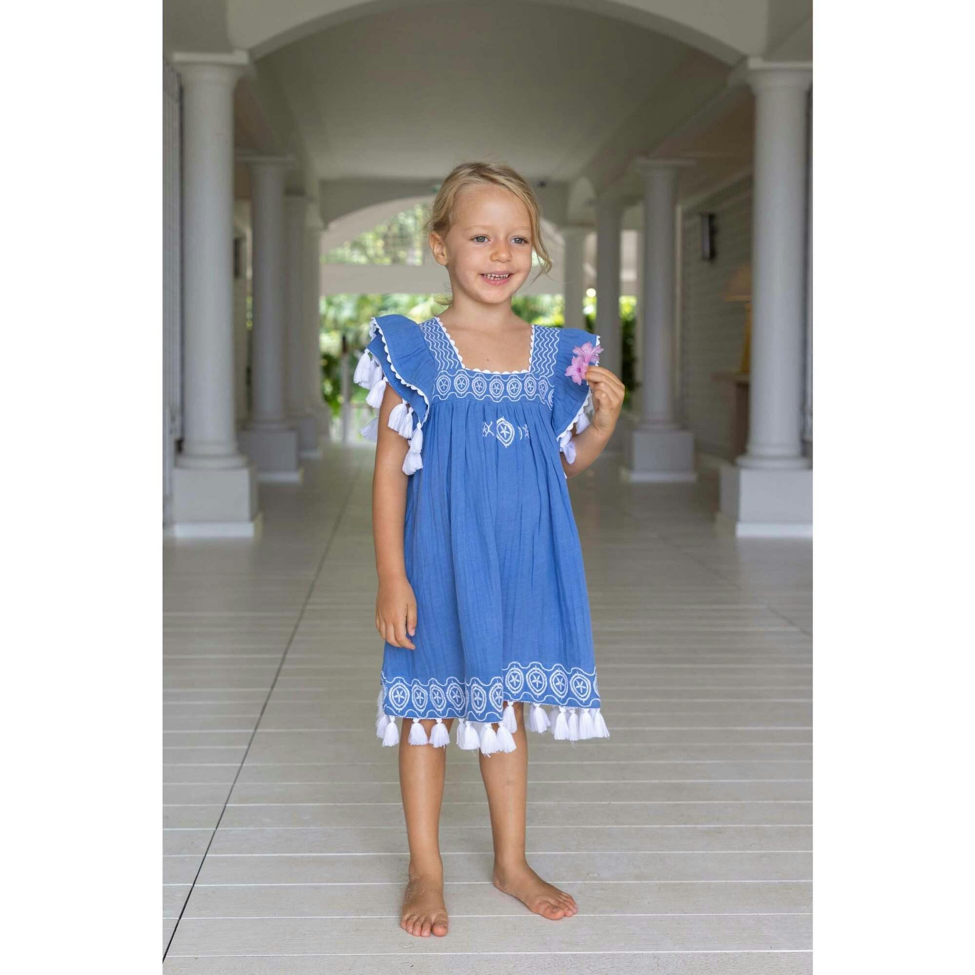 Serena Tassel Twirl Dress, Aegean Blue