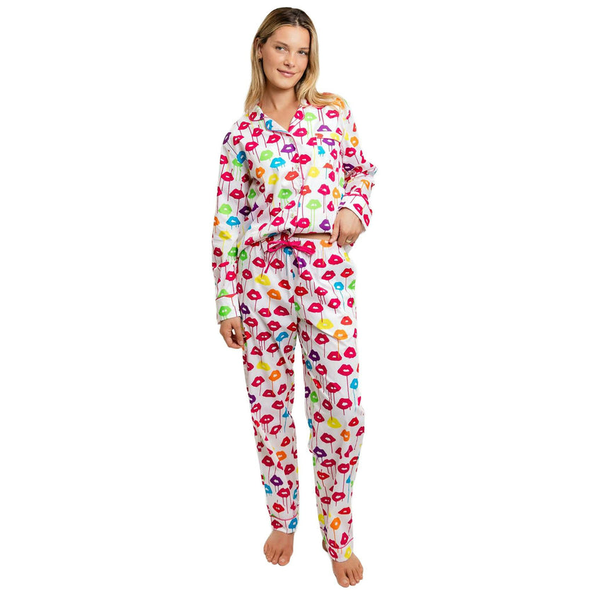 Women's Drawbertson Drippy Lips Long PJ Set - Organic Cotton Poplin