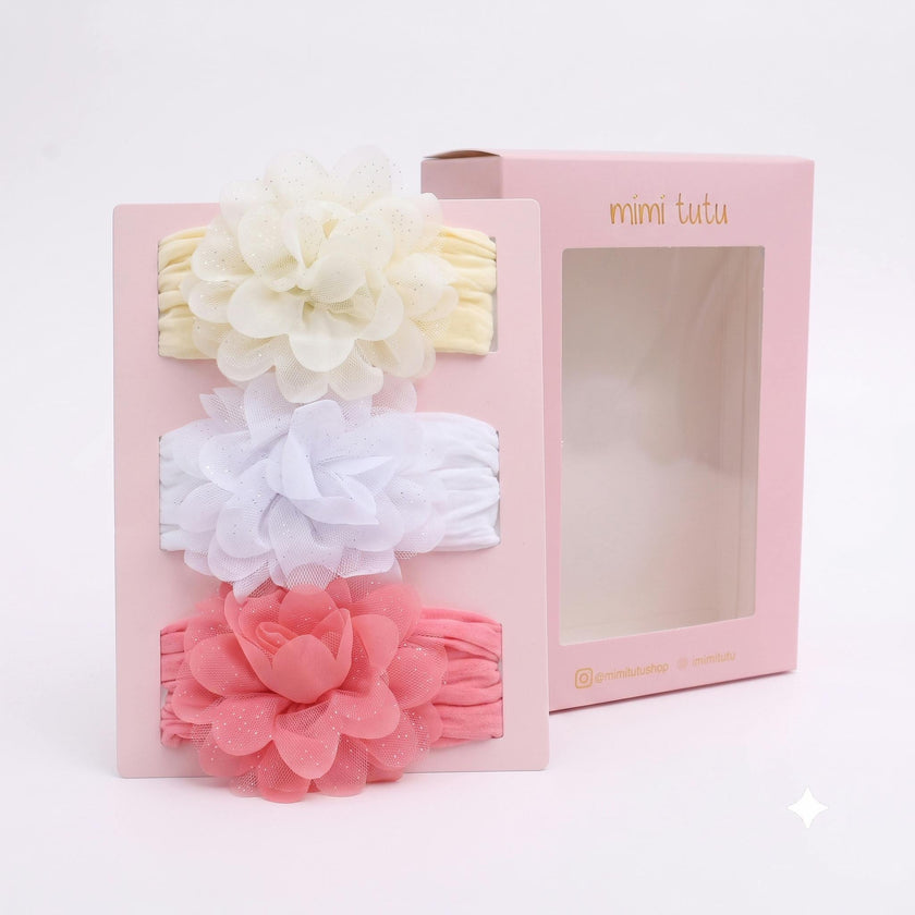 Multicolor Elastic Glitter Floral Headband Set
