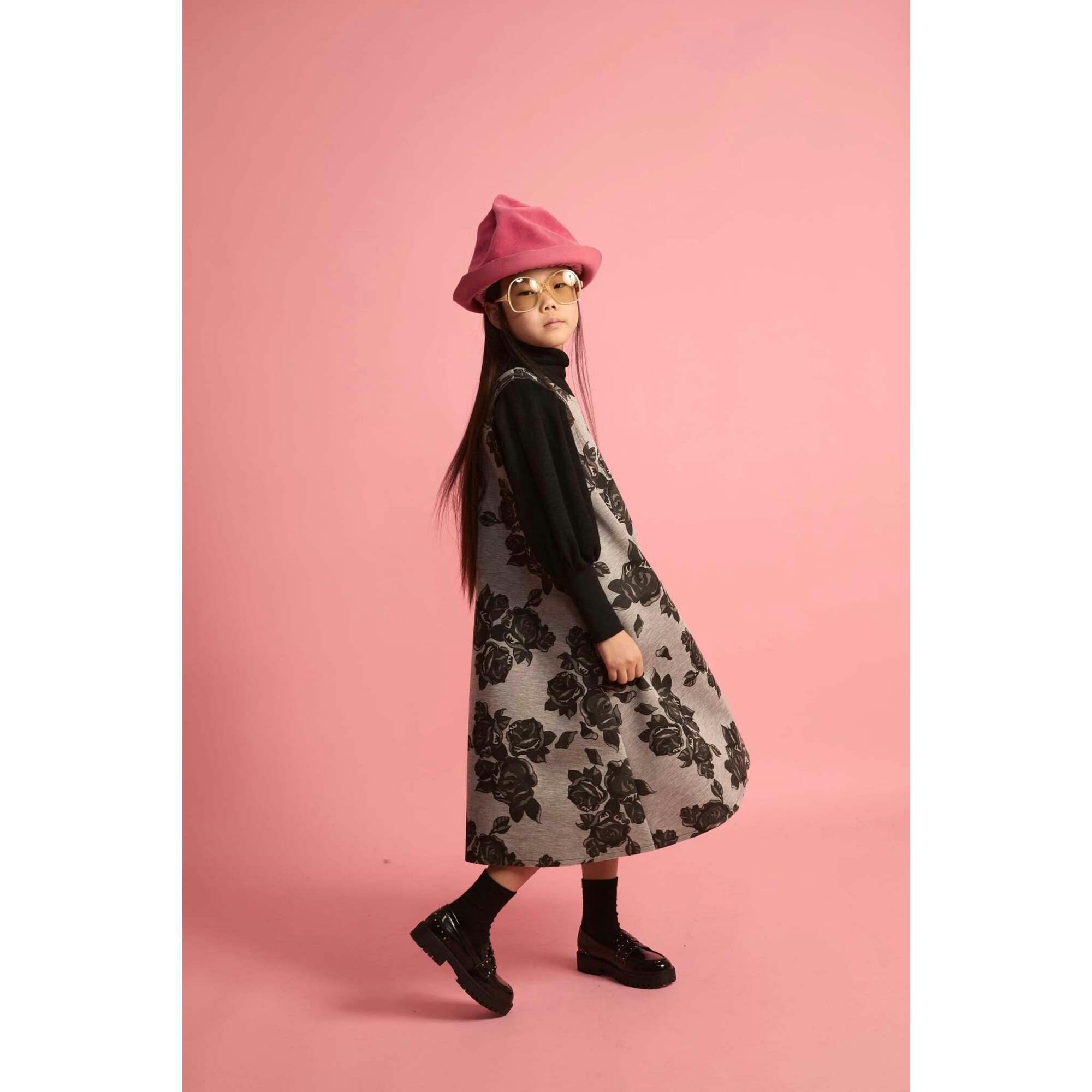 Black Flower Neoprene Apron Dress