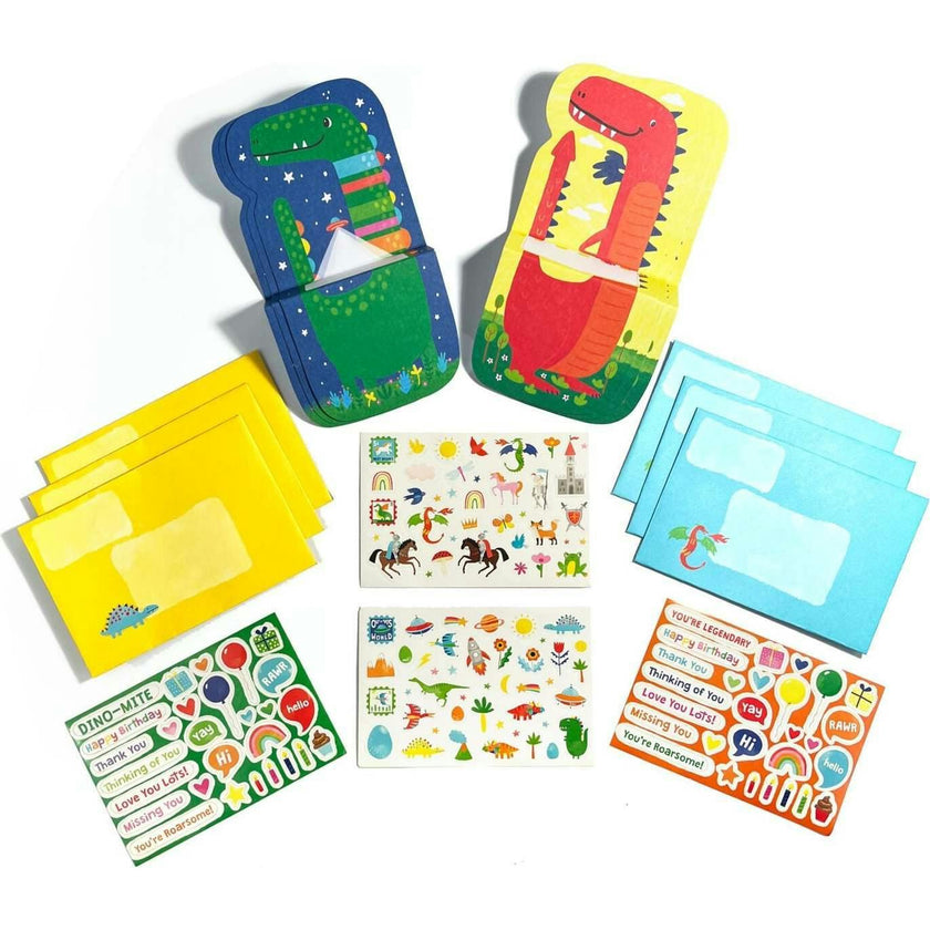 Tiny Tadas! Note Cards and Sticker Set - Dinos & Dragons - 6 Cards Envelopes