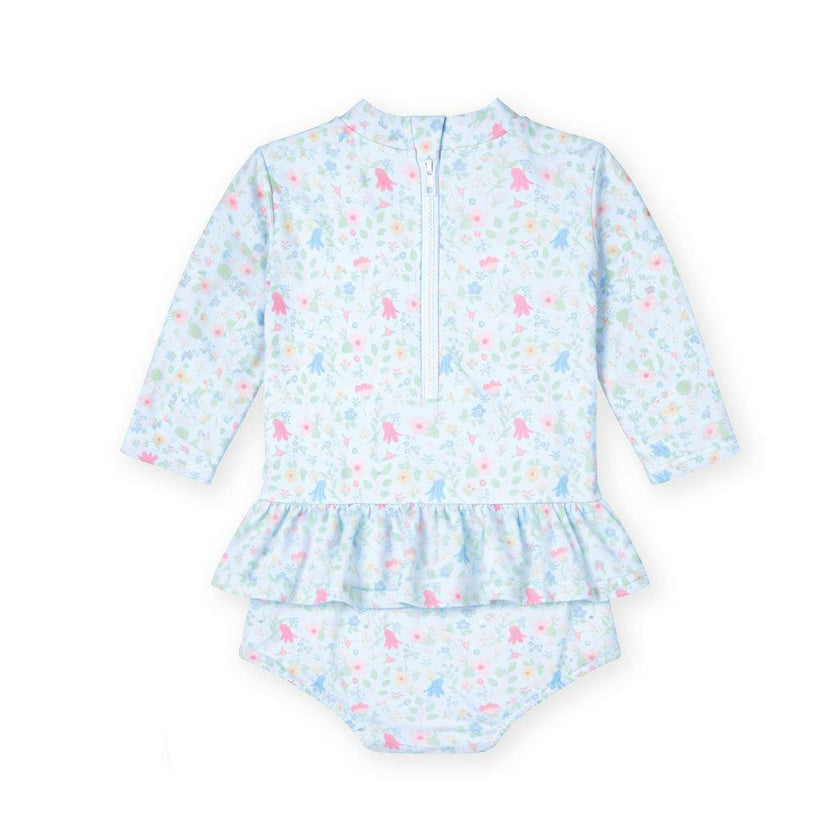 Floral Print One Piece Rashguard with Bow