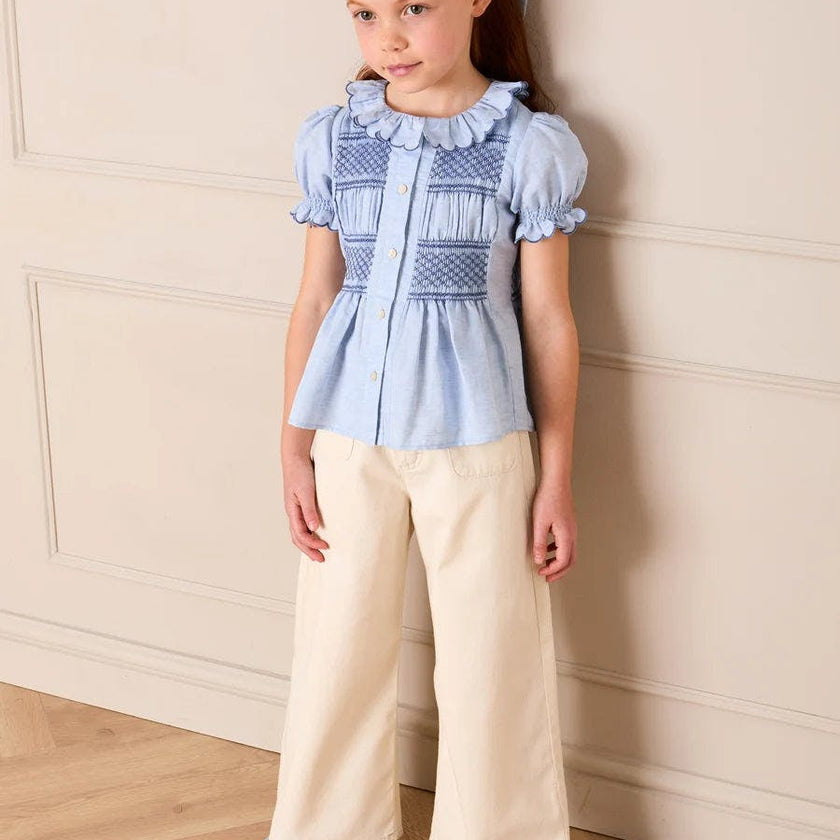 Smocked Peplum Scallop Collar Blouse in Blue (2-12yrs)