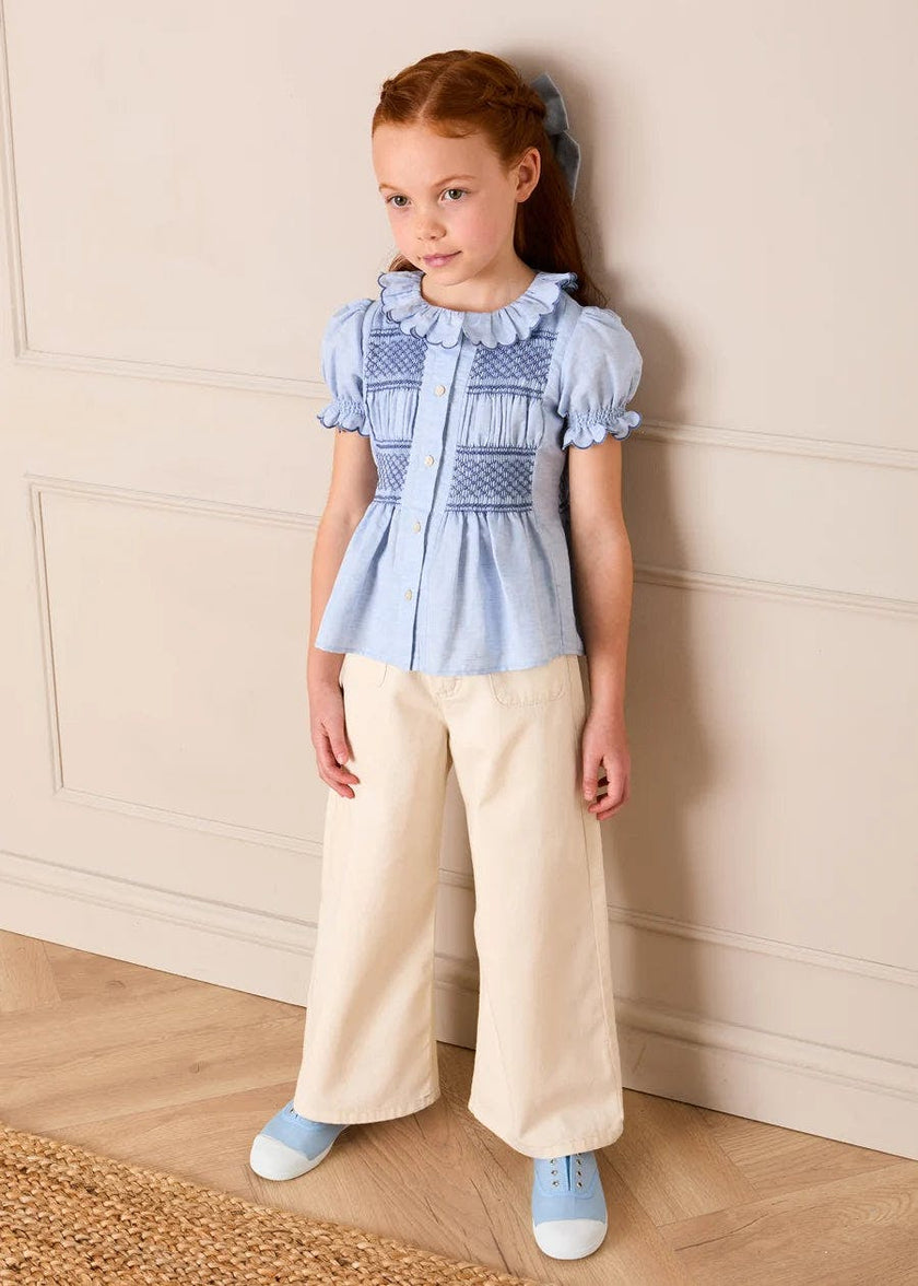 Soft Cotton Wide Leg Trousers in Cream (2-12yrs)