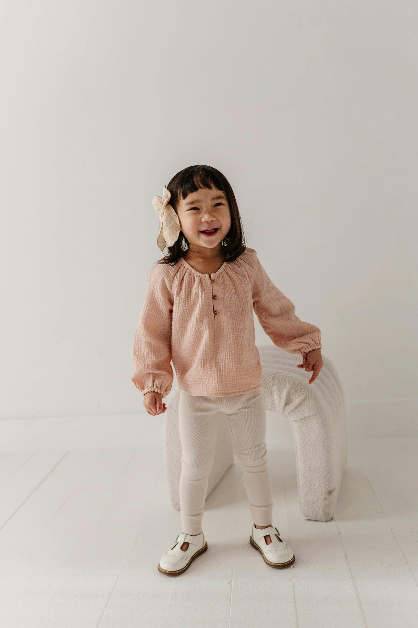 Girls Ribbed Leggings in Cream