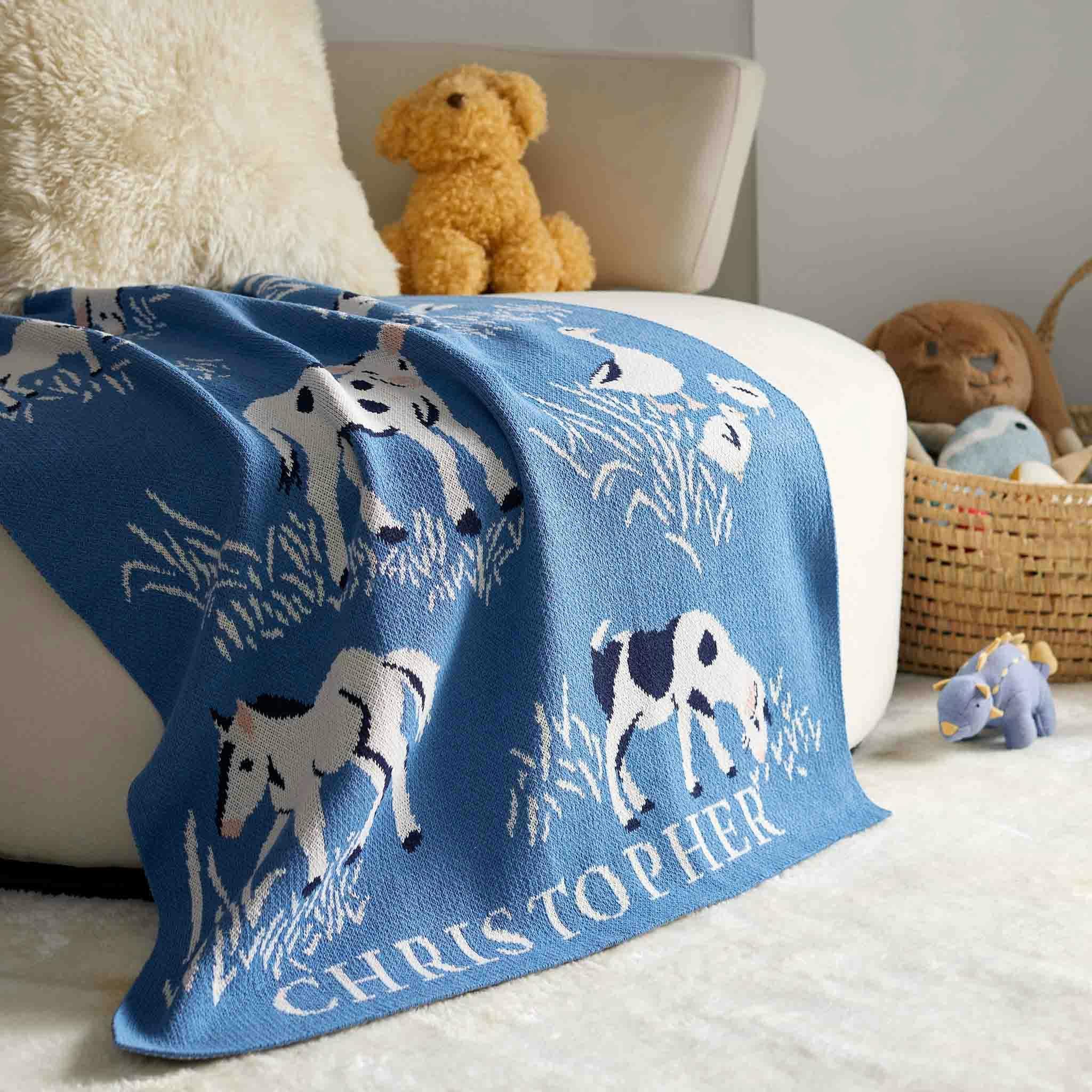 Custom Personalized Baby Sustainable Knit Throw Blanket - Farm