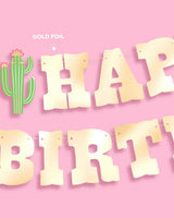 HBD Cowgirl Banner - gold foil banner