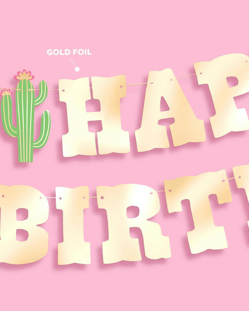 HBD Cowgirl Banner - gold foil banner