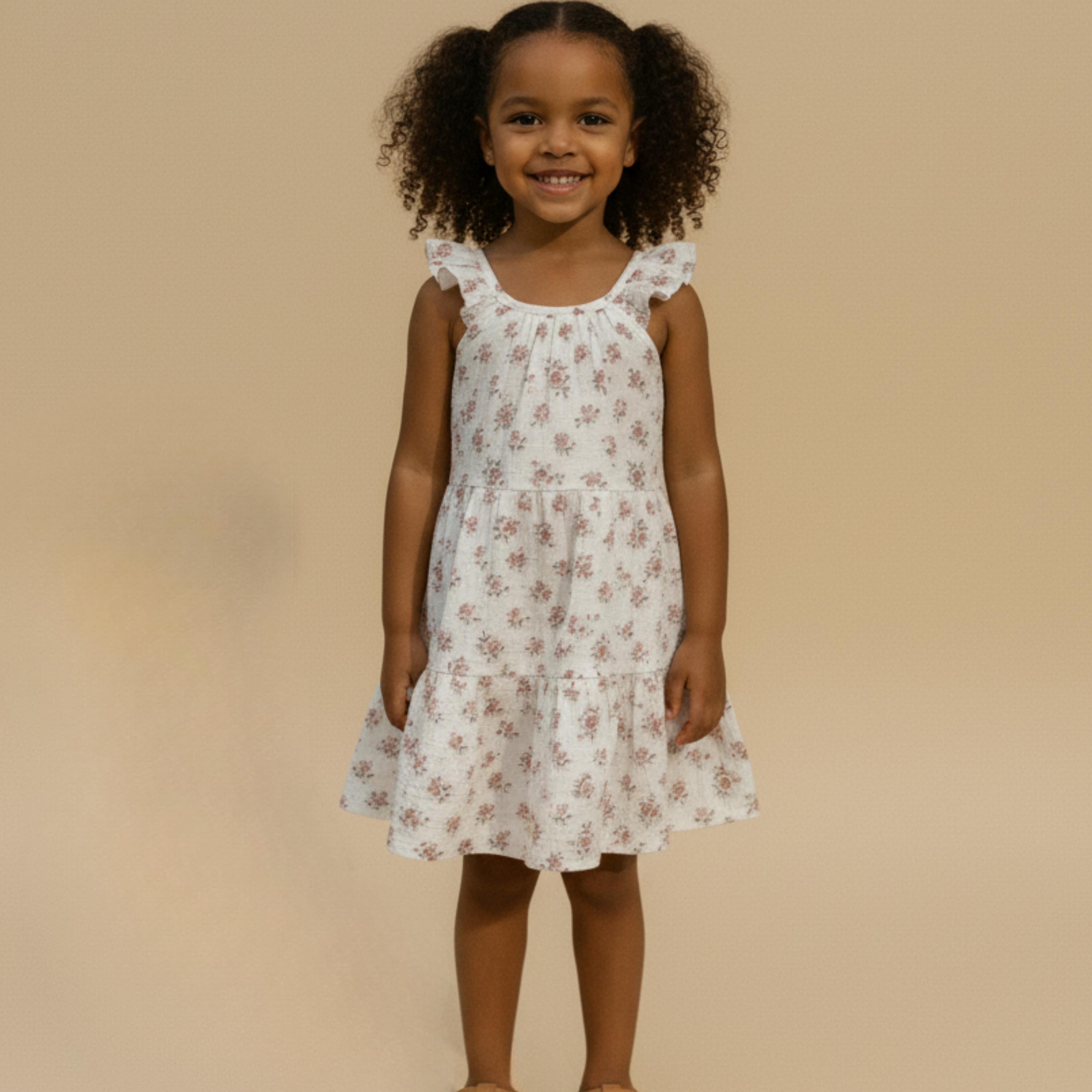 Organic Ruffle Tiered Dress - Blush Floral