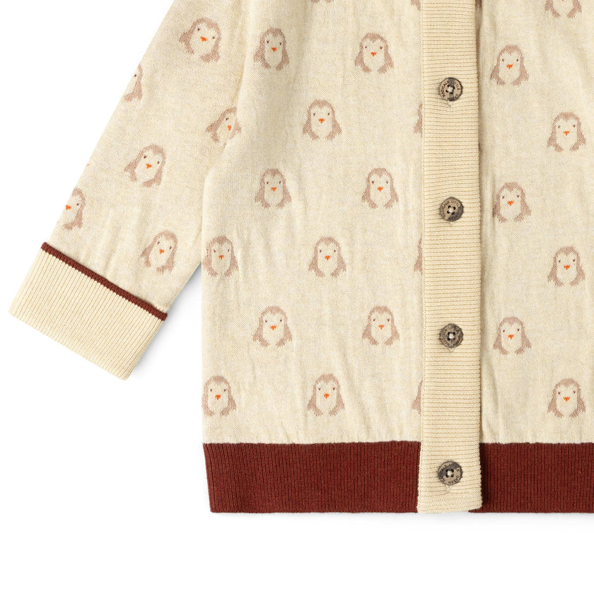 Snow Penguins Knitted Cardigan, Cream
